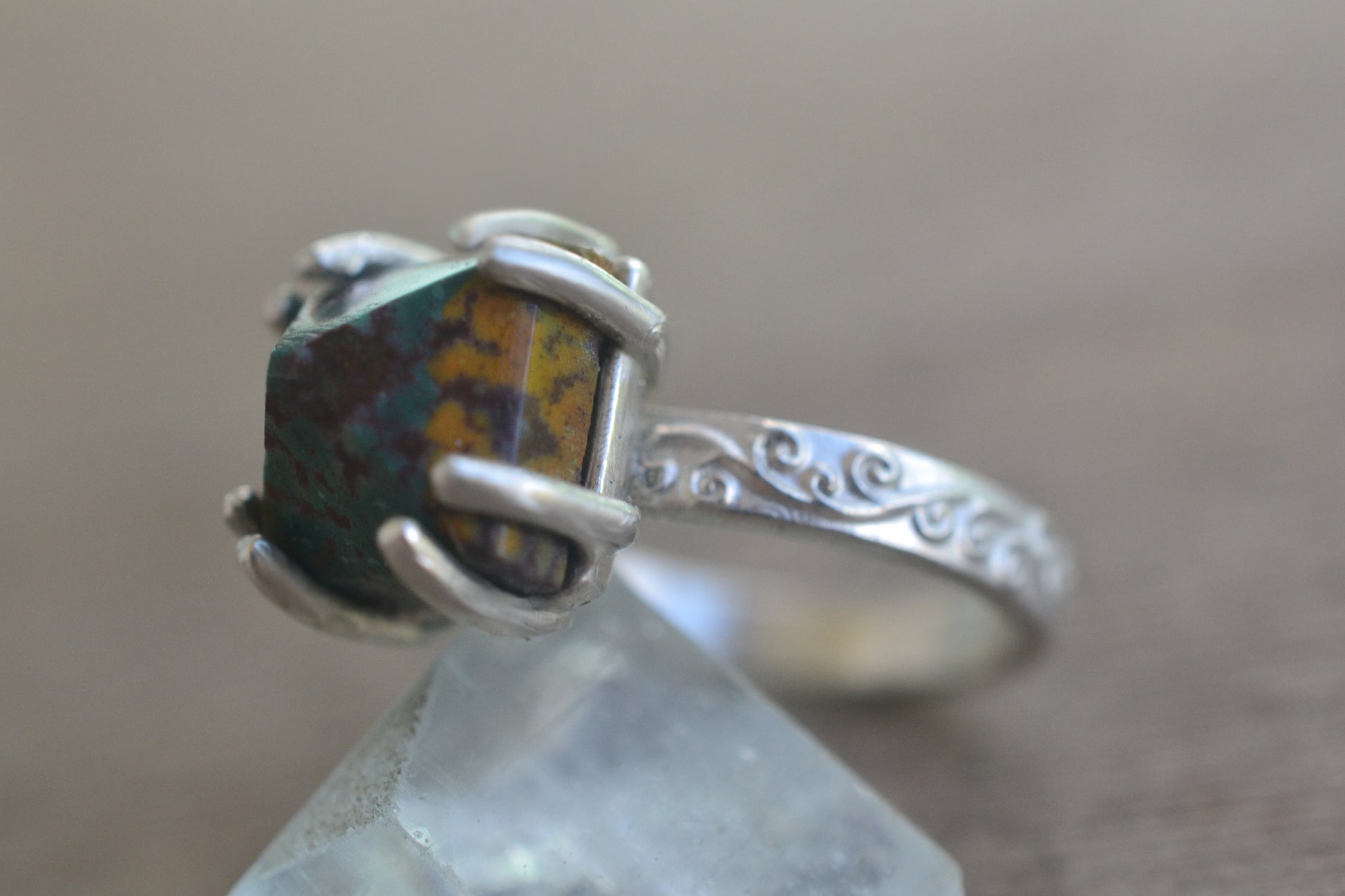 Bloodstone Cabochon Statement Ring in Silver