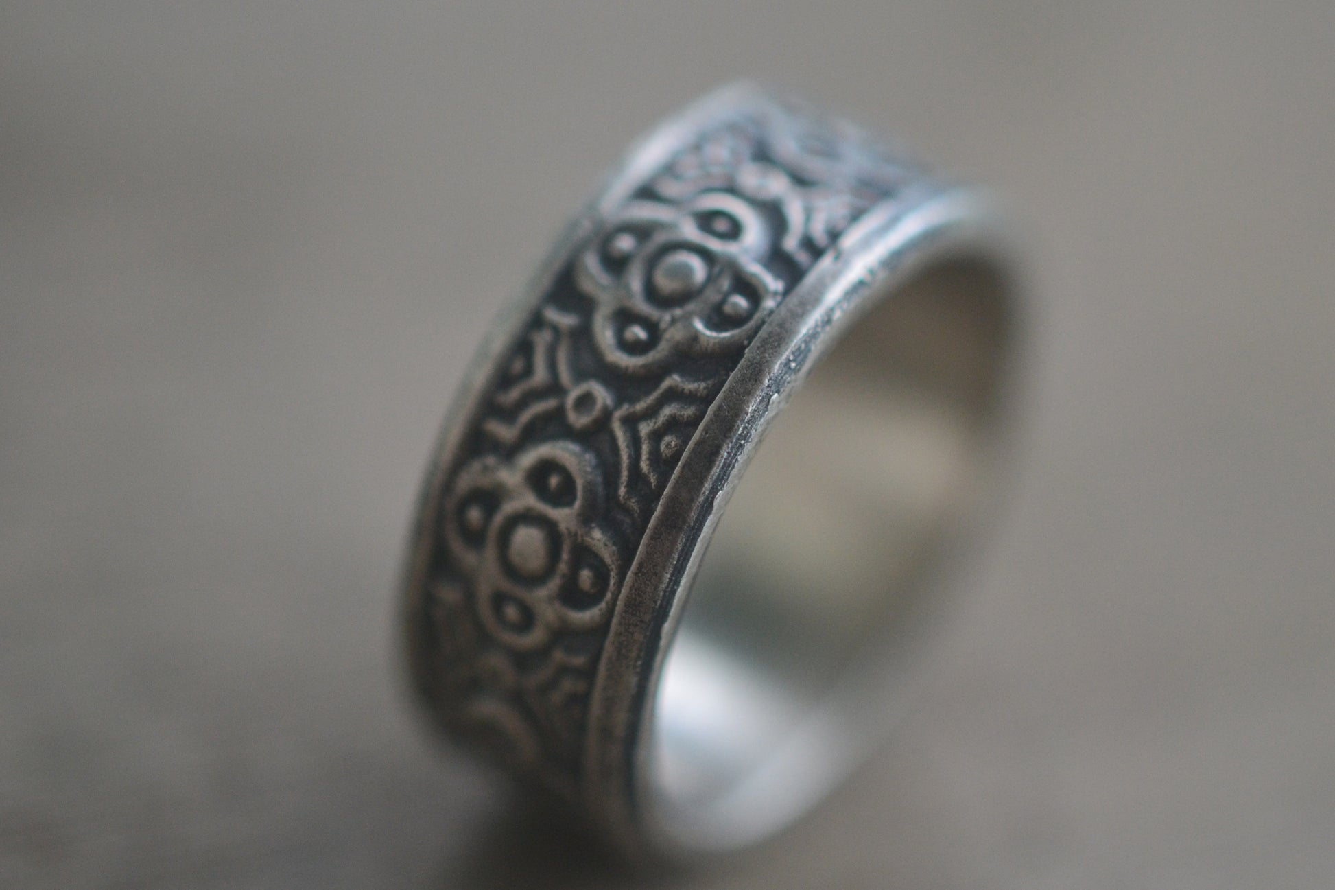 Mens Cross Wedding Band in Oxidised Silver