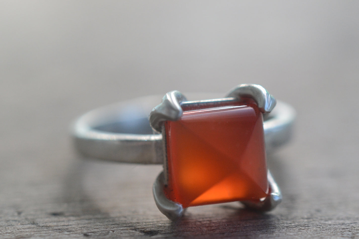 Pyramid Cut Carnelian Crystal Ring in 925 Silver