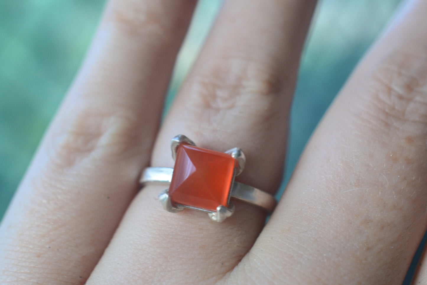 Simple Carnelian Statement Ring in Sterling Silver