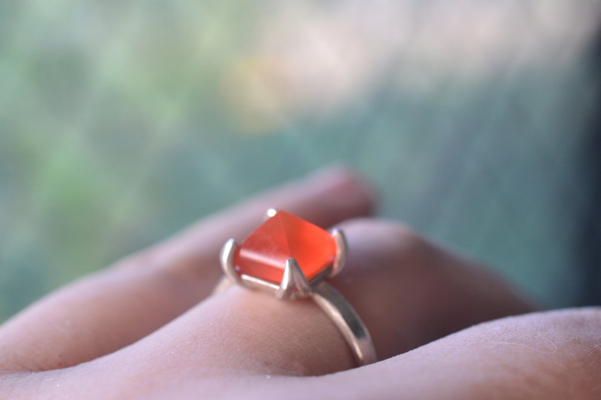 Blood Orange Carnelian Pyramid Ring in 925 Silver