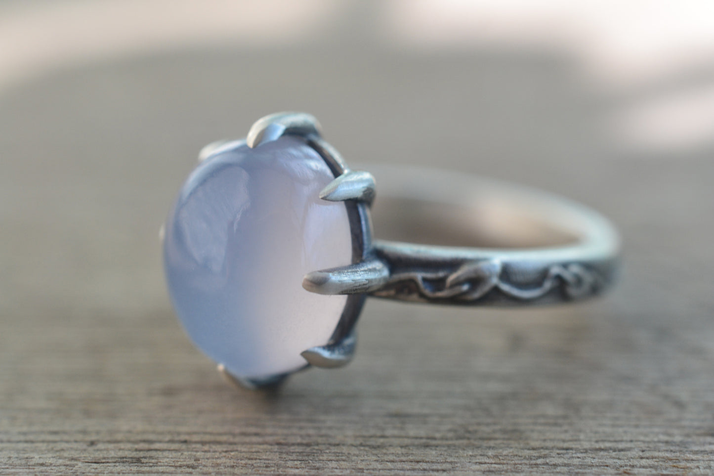 Natural Chalcedony Cabochon Ring in Silver