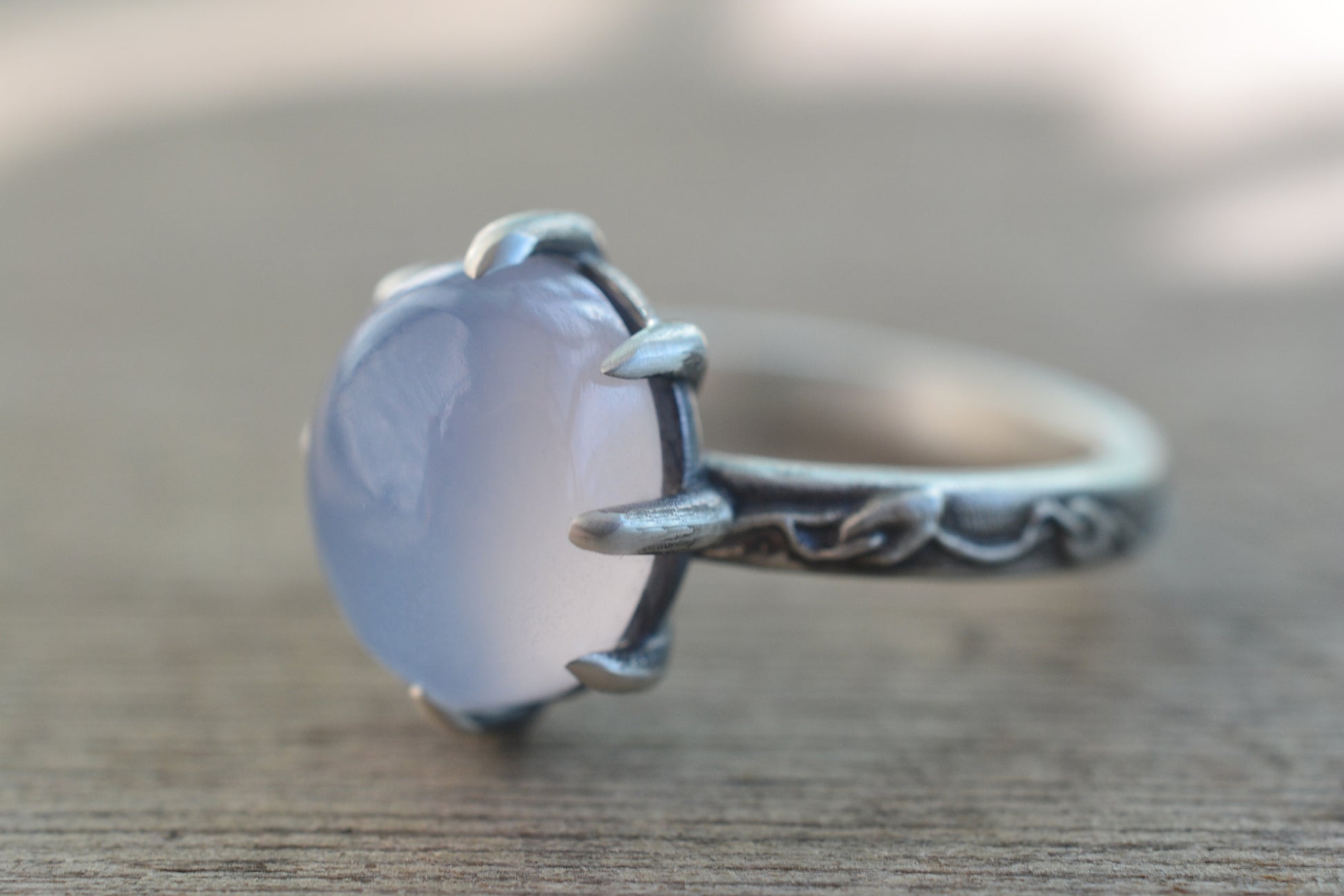 Natural Chalcedony Cabochon Ring in Silver