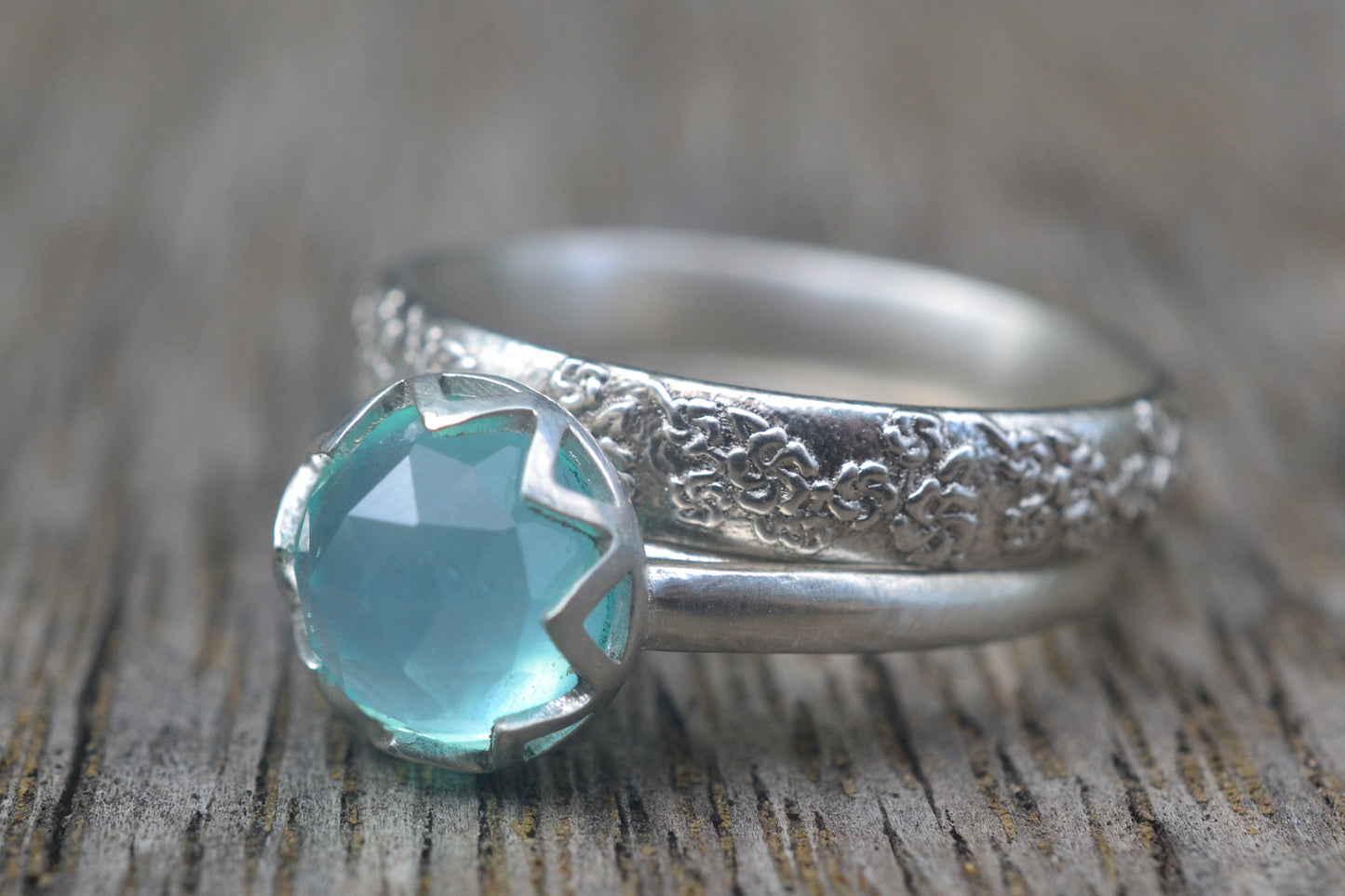 Blue Opal Bridal Set With Cherry Blossom Design