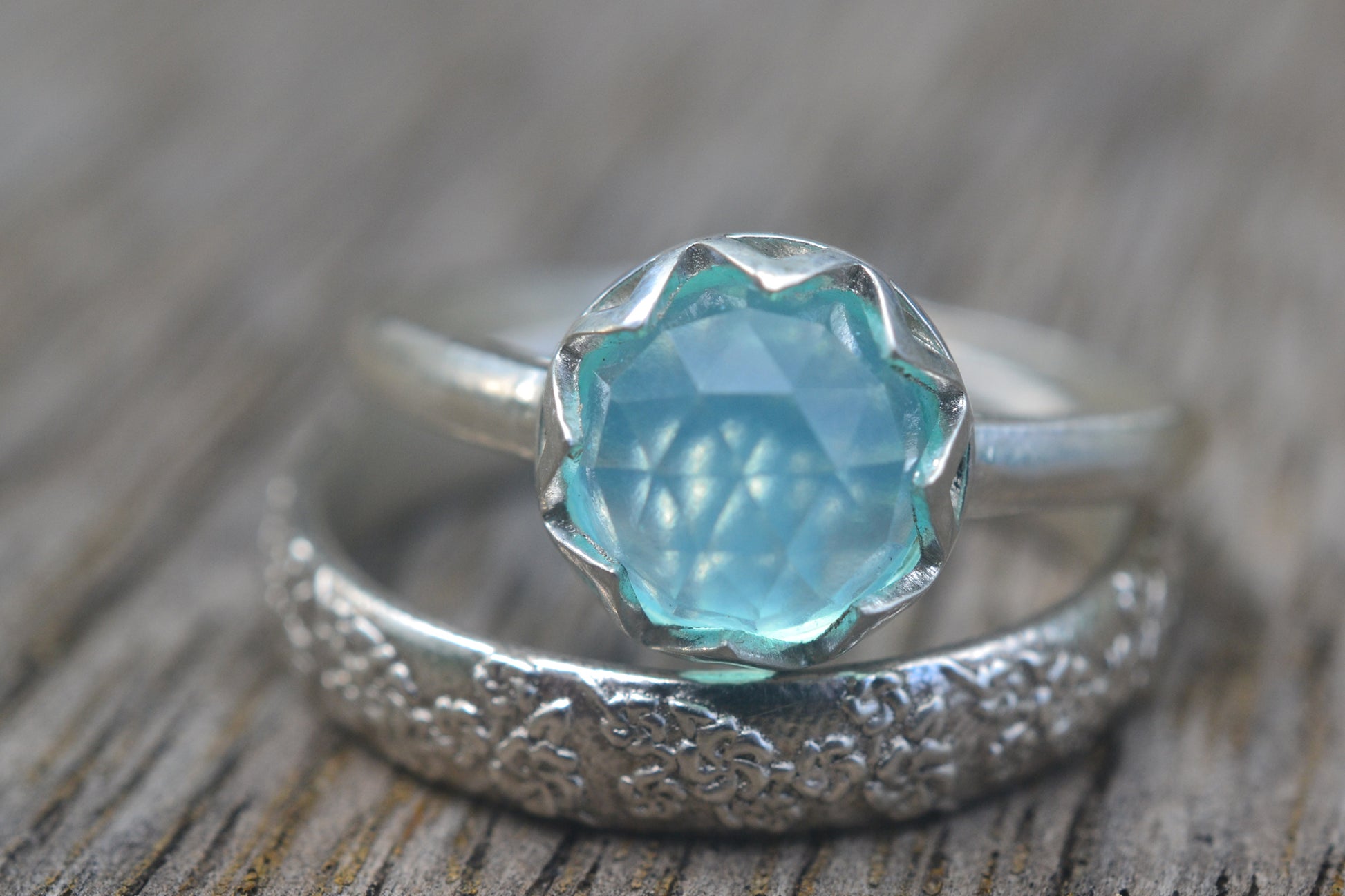 Cherry Blossom Bridal Set With Blue Opal