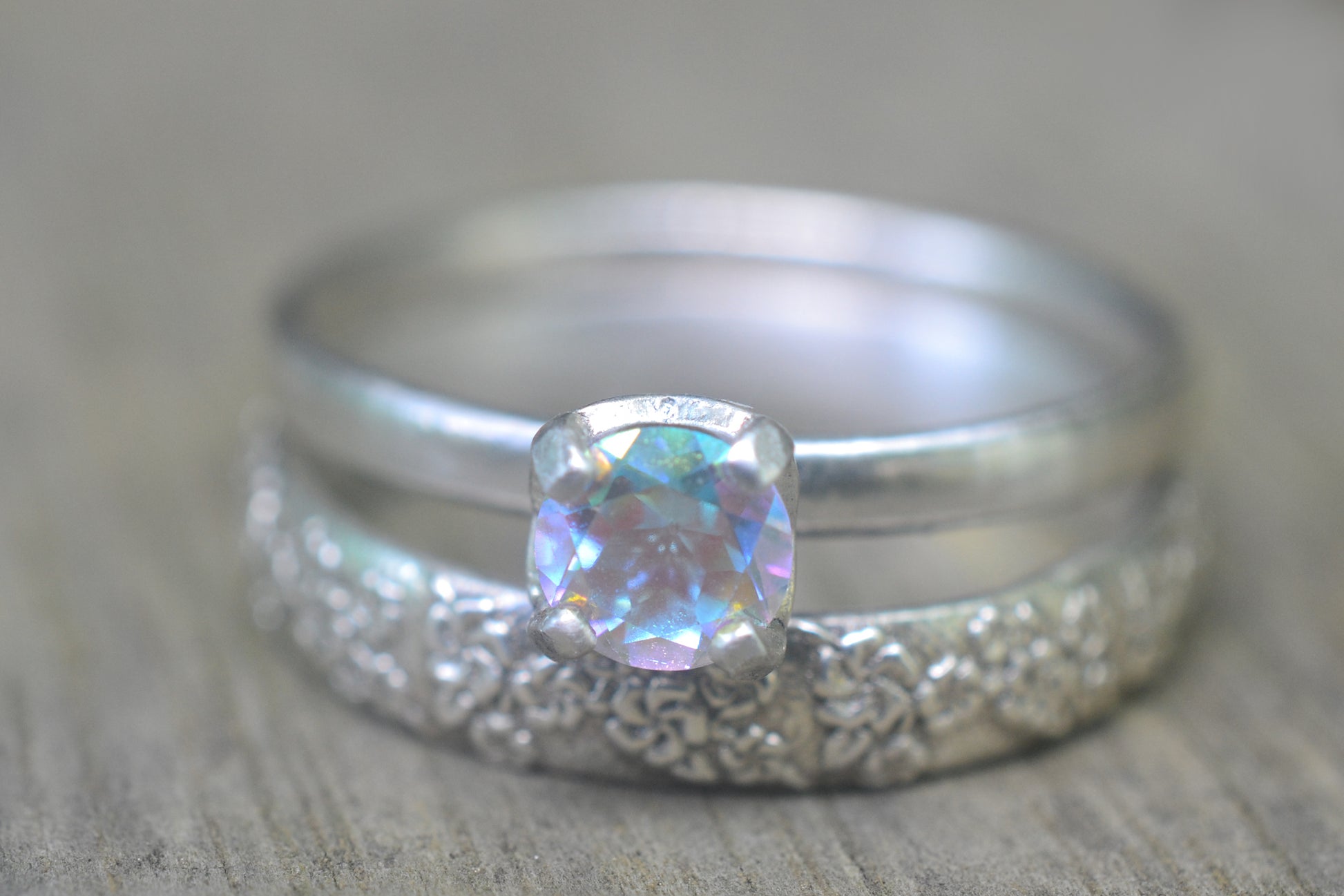 5mm Mystic Topaz Cherry Blossom Wedding Set