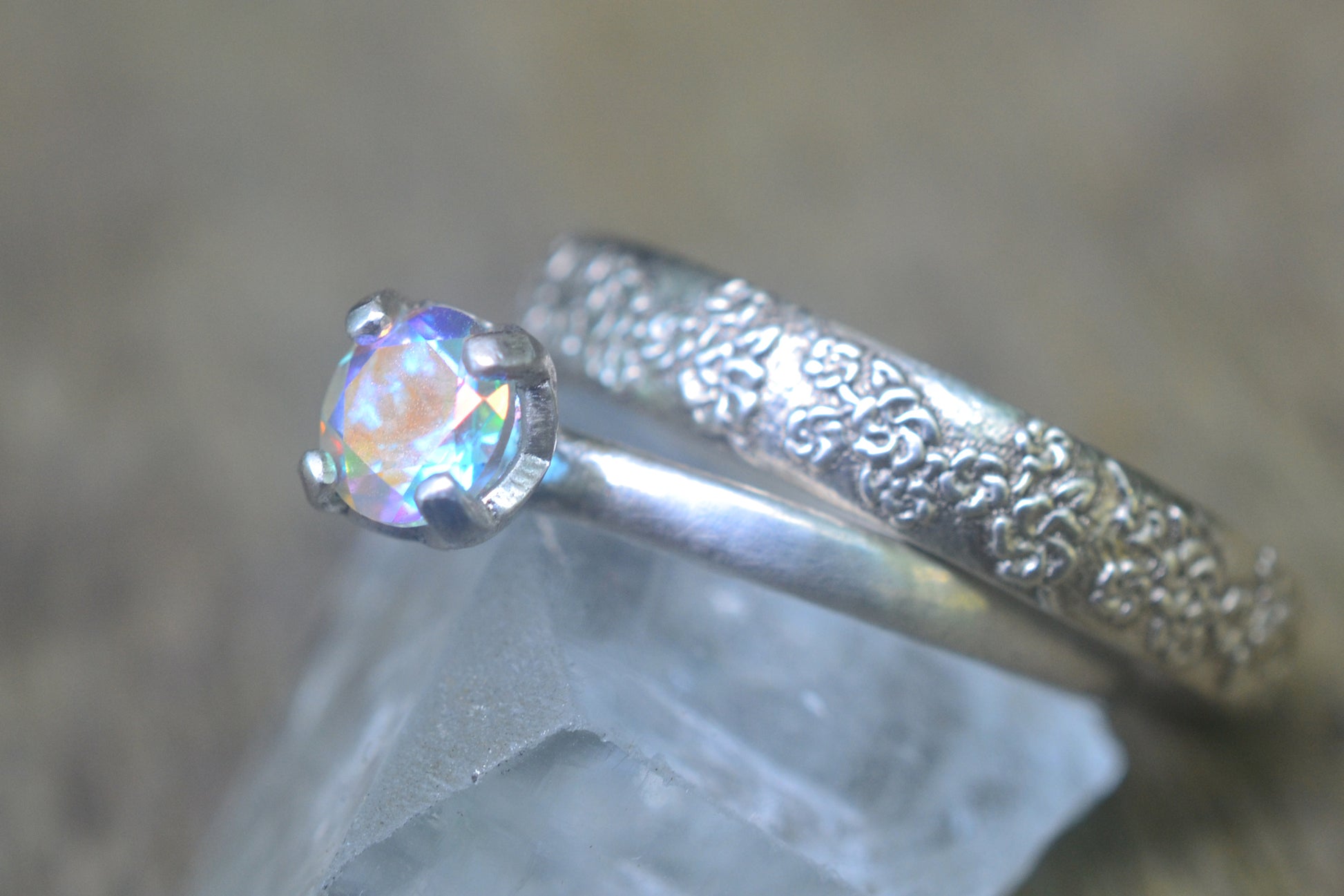 5mm Mystic Topaz Ring With Cherry Blossom Band