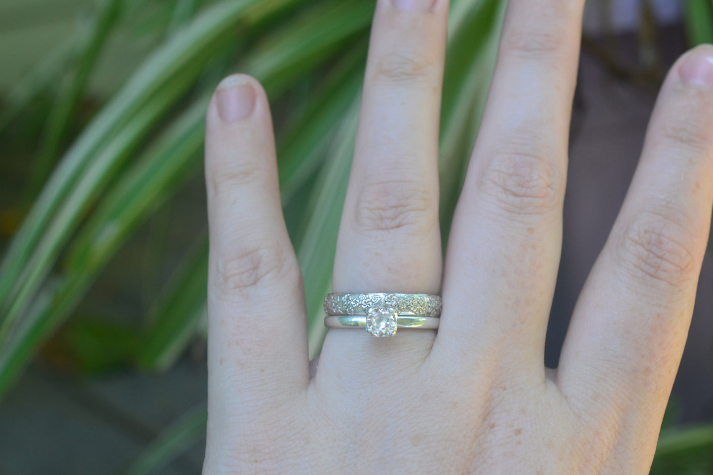 White Sapphire Bridal Set, Sterling Silver, Personalised Women's Wedding Band