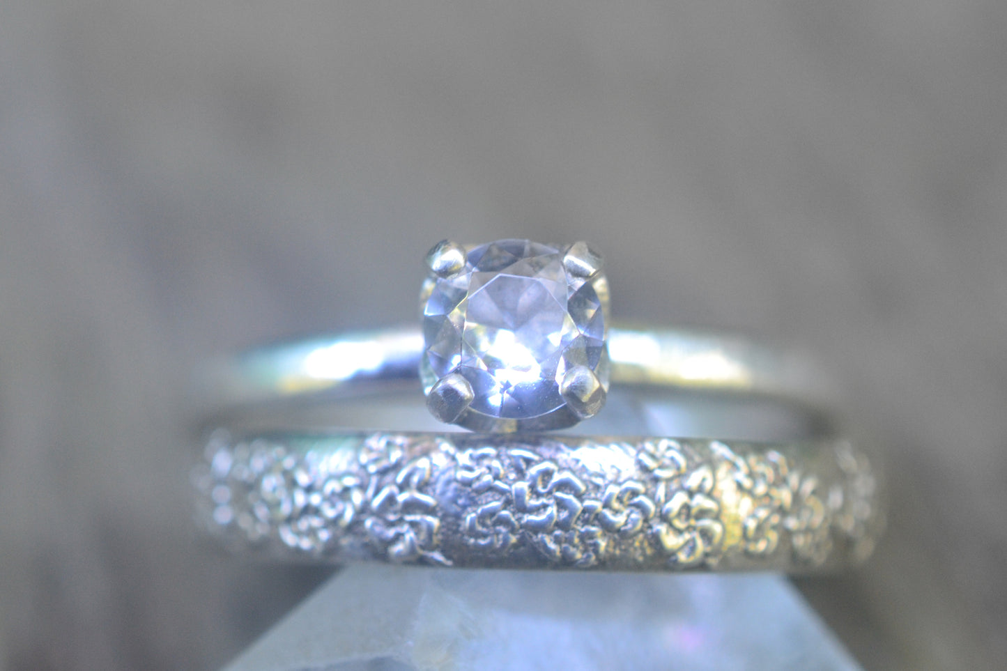 White Sapphire Bridal Set, Sterling Silver, Personalised Women's Wedding Band