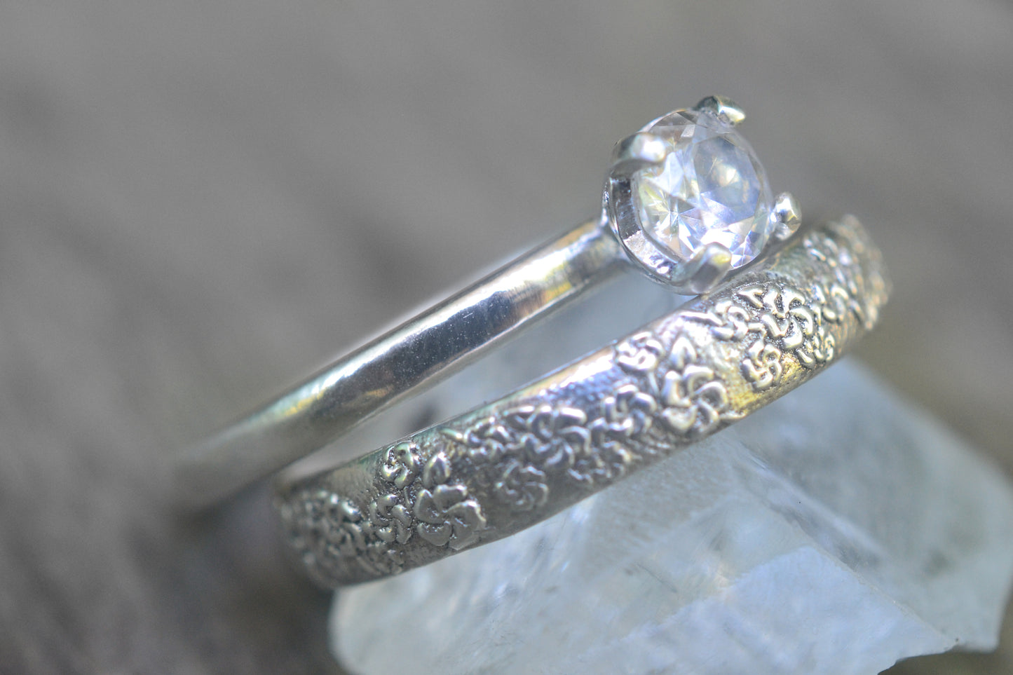 White Sapphire Bridal Set, Sterling Silver, Personalised Women's Wedding Band