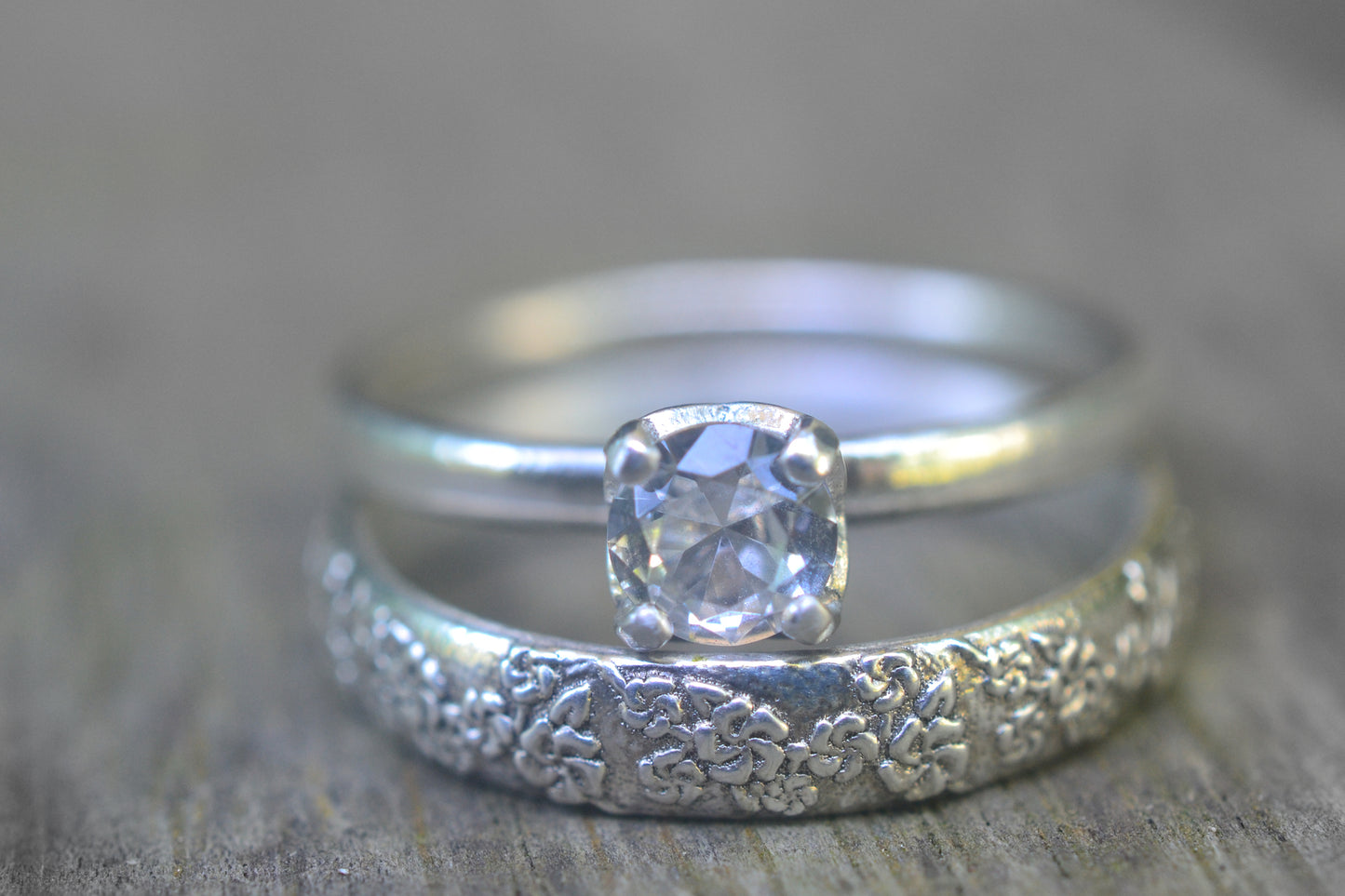 White Sapphire Bridal Set, Sterling Silver, Personalised Women's Wedding Band