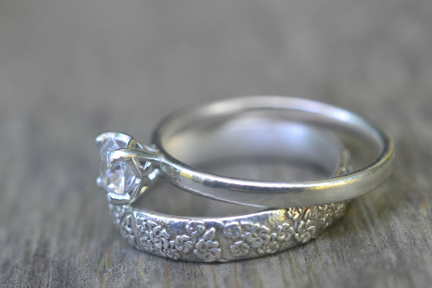 White Sapphire Bridal Set, Sterling Silver, Personalised Women's Wedding Band