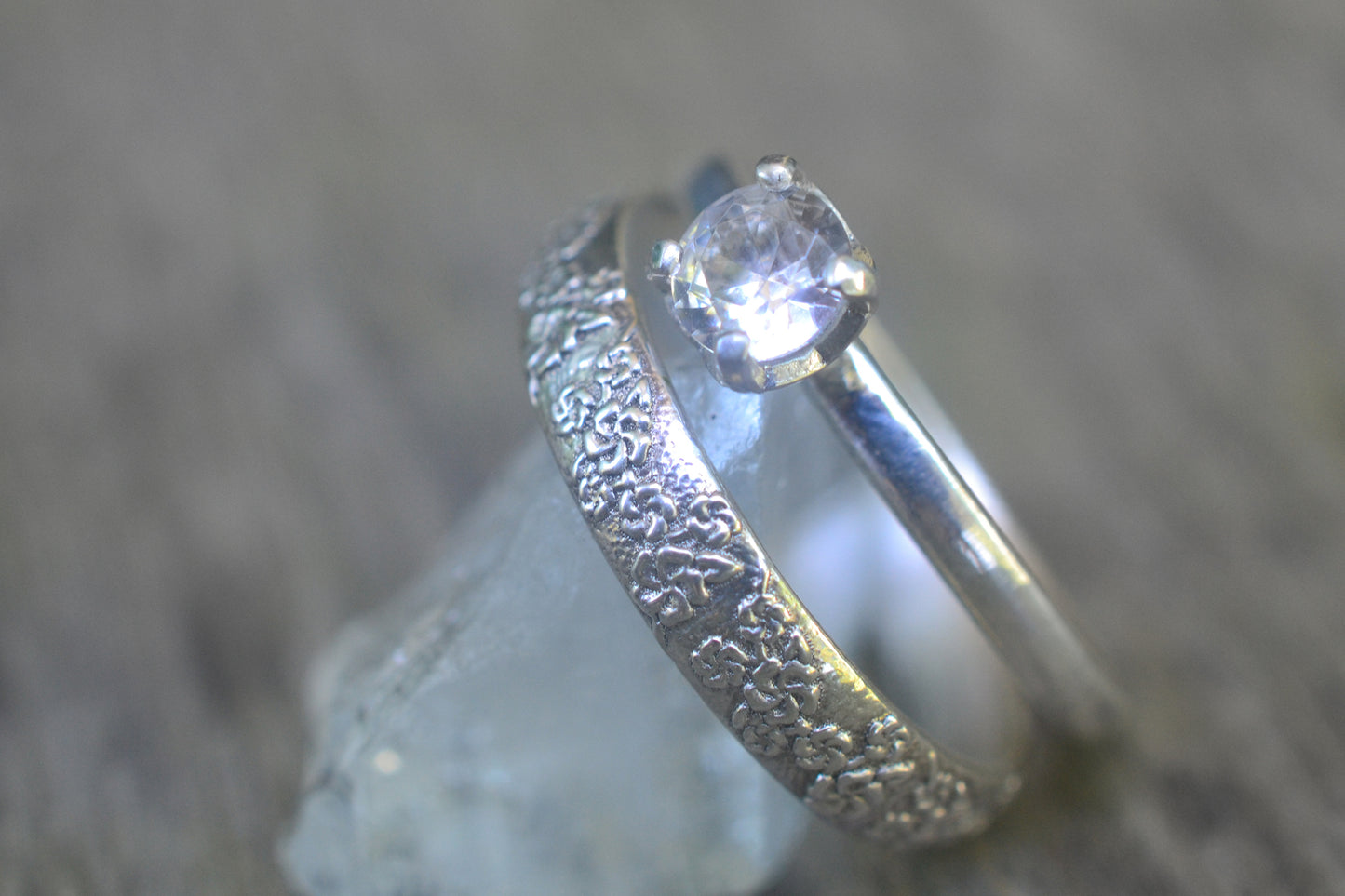 White Sapphire Bridal Set, Sterling Silver, Personalised Women's Wedding Band