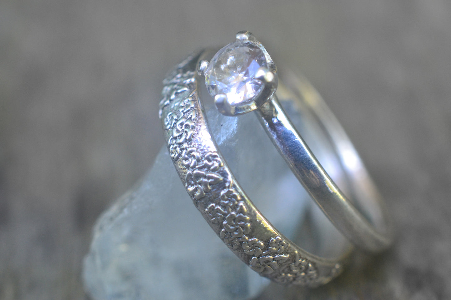 White Sapphire Bridal Set, Sterling Silver, Personalised Women's Wedding Band