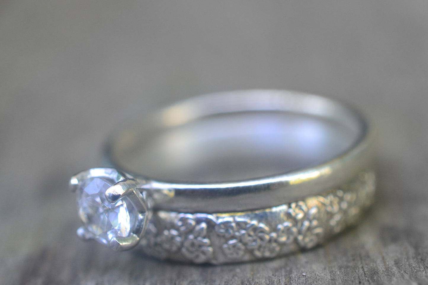 White Sapphire Bridal Set, Sterling Silver, Personalised Women's Wedding Band