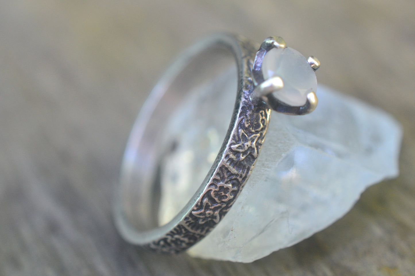 Natural Moonstone Engagement Ring in Silver