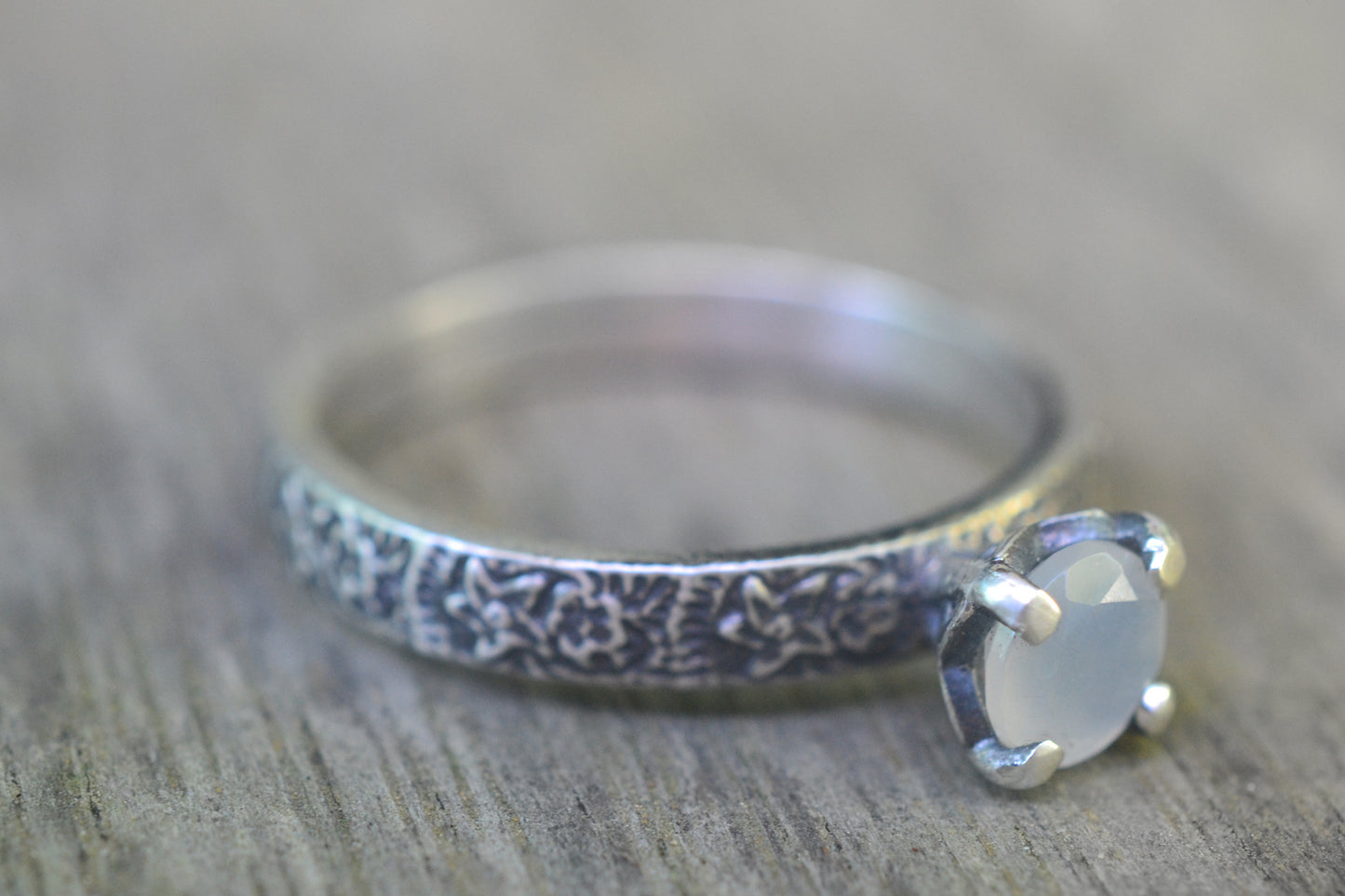 5mm Moonstone Ring in Oxidised 925 Silver