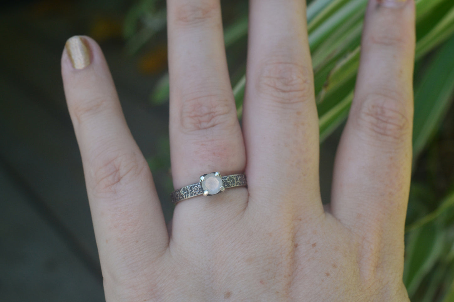 Moonstone Poesy Ring With Flower Pattern
