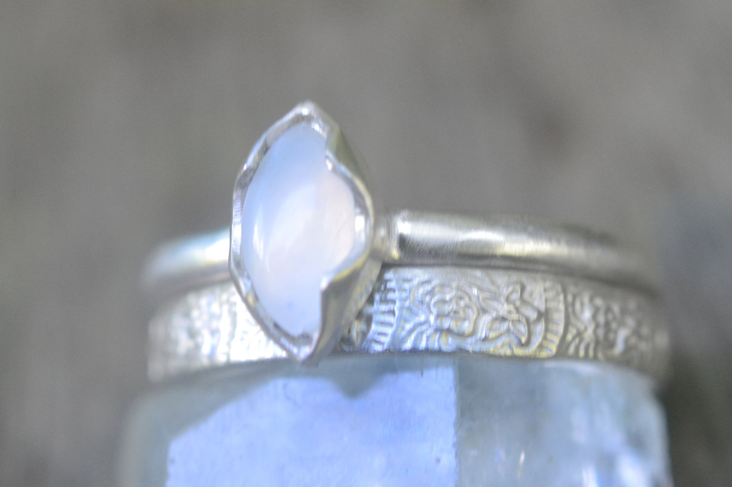 Sterling Silver Moonstone & Flower Stack Set