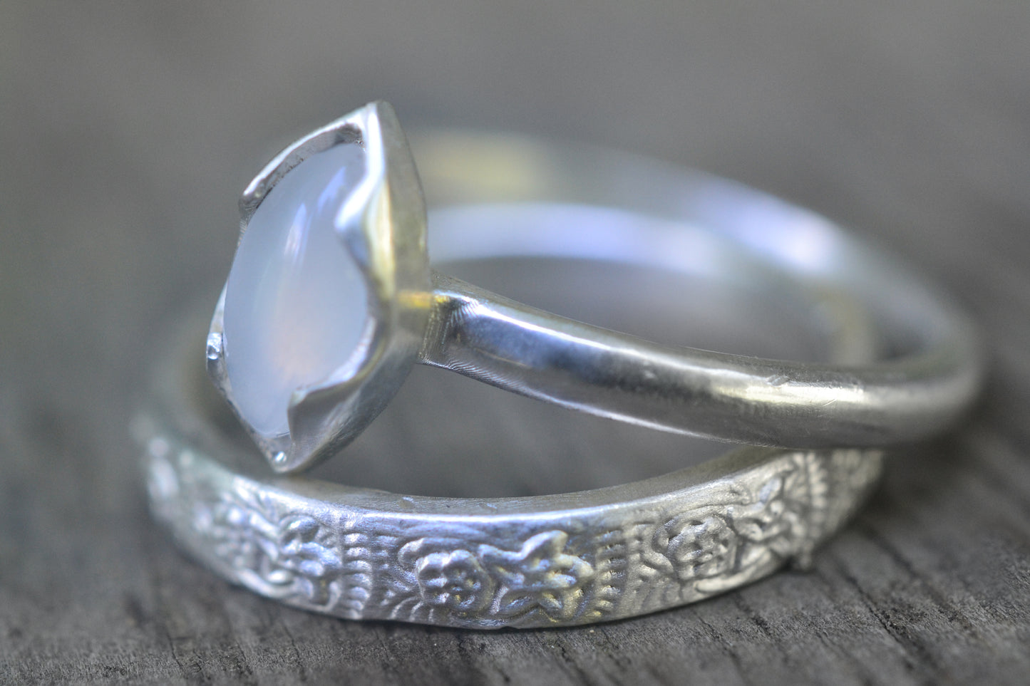 Natural Moonstone Stacker Set in Silver