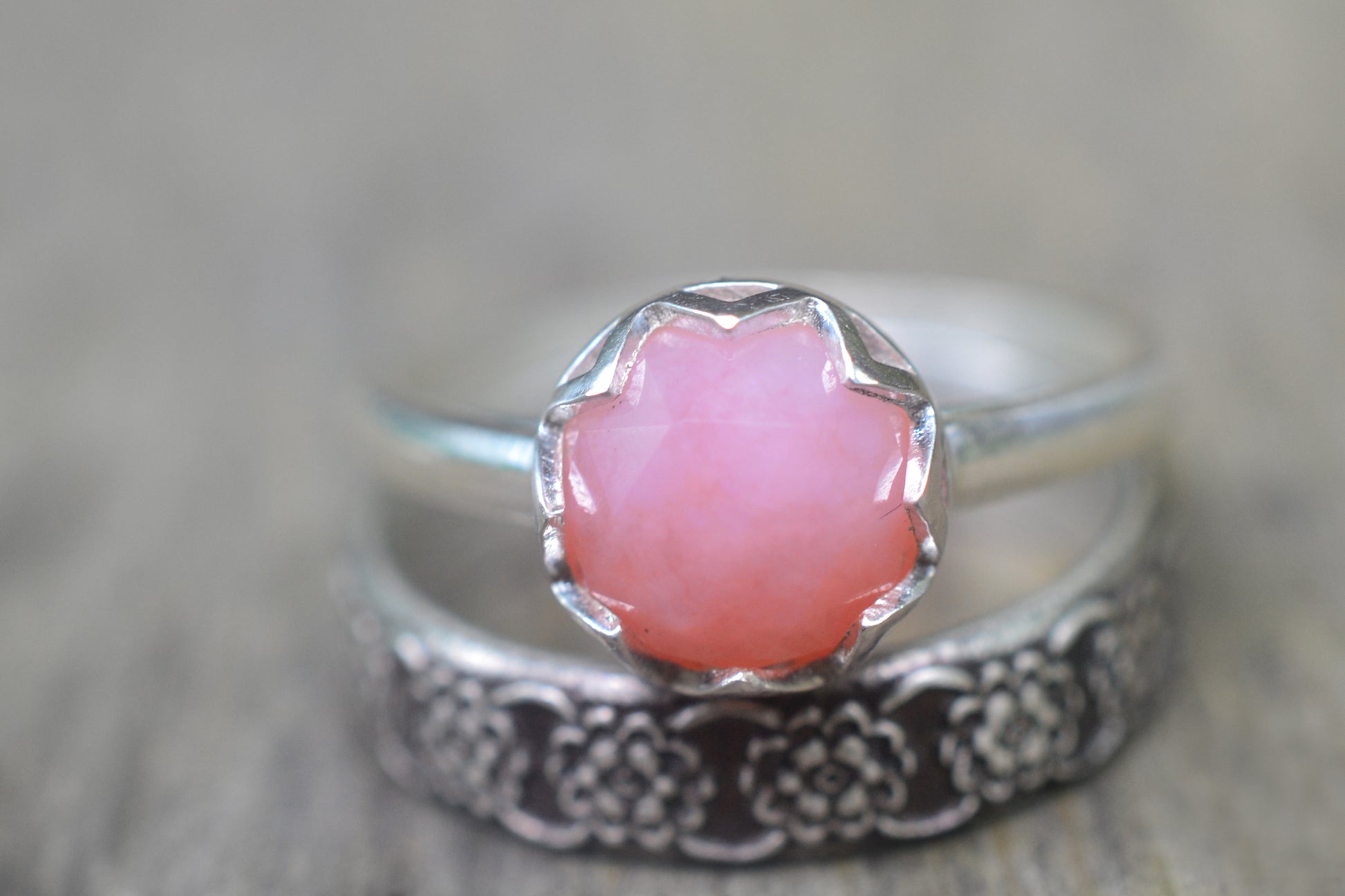 Natural Pink Opal Wildflower Wedding Set