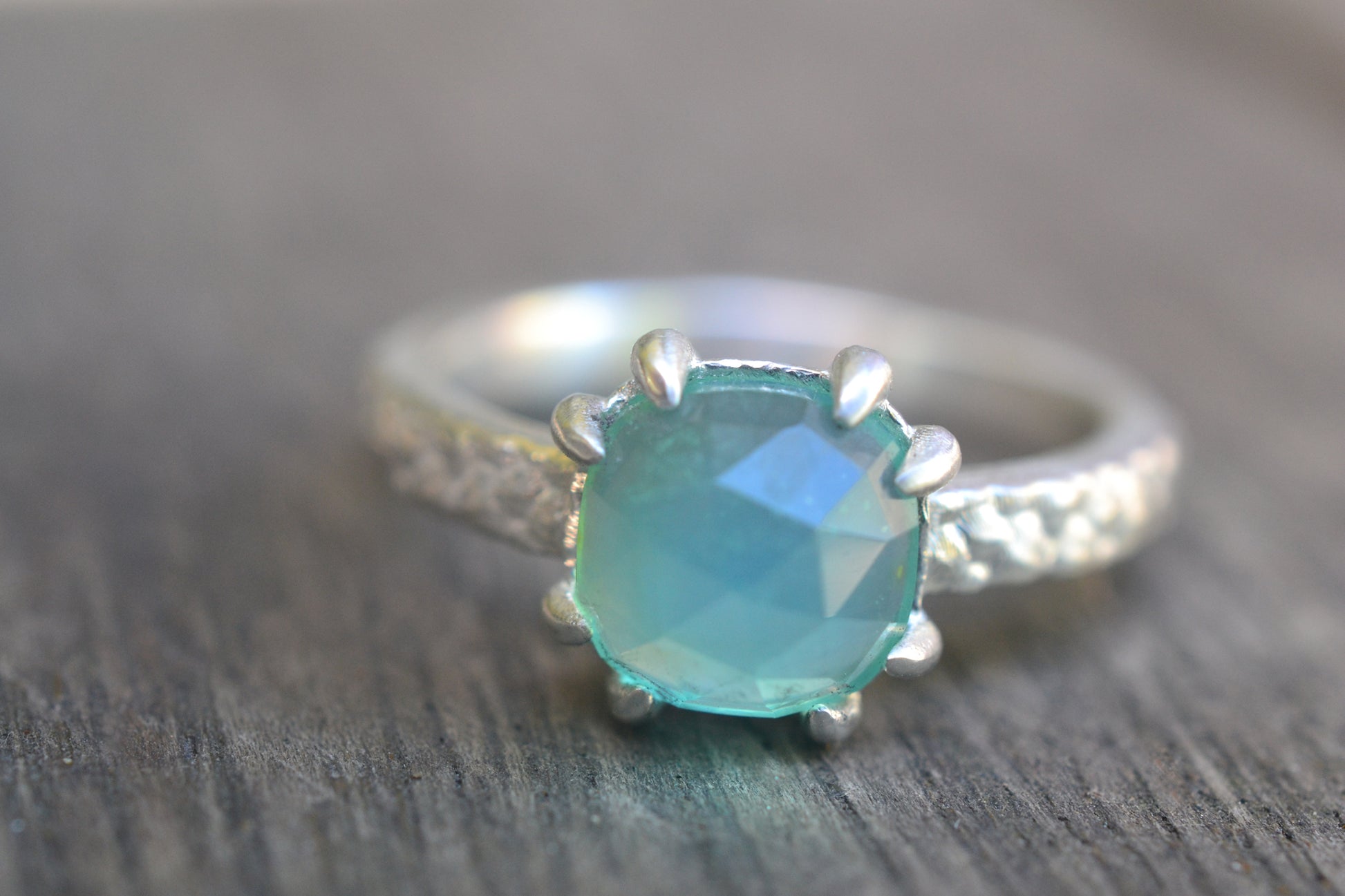 Cushion Cut Blue Opal Ring in Sterling Silver