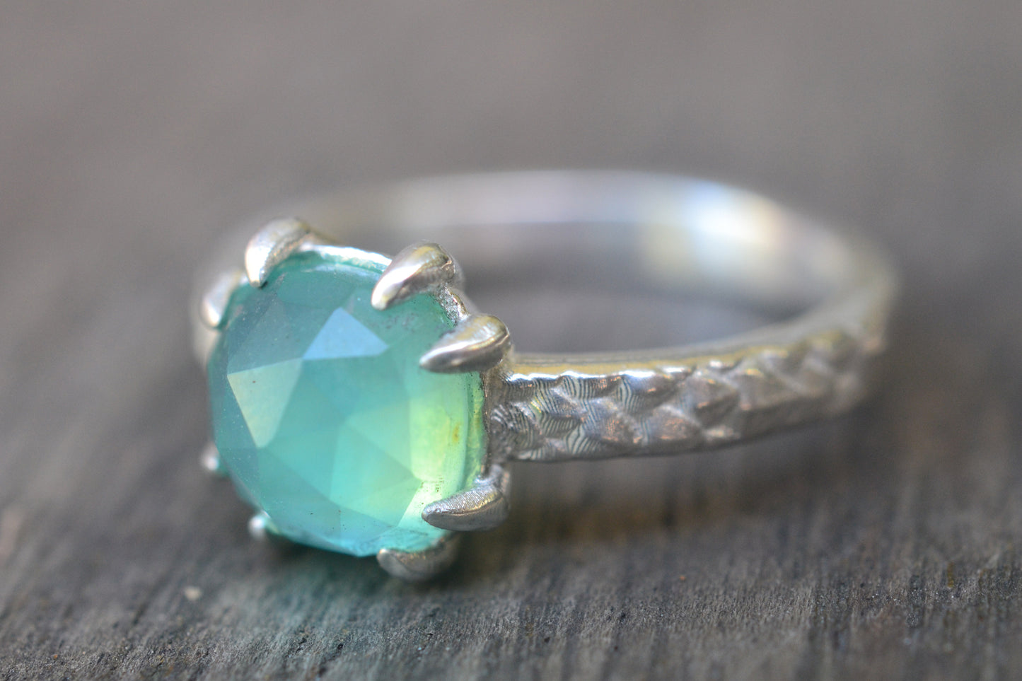 Dragon Scale Ring With 8mm Peruvian Blue Opal