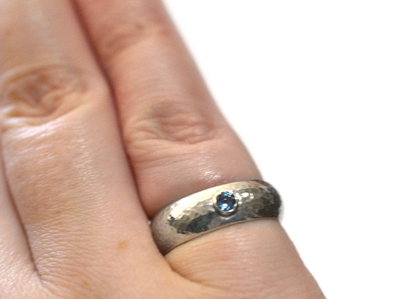 Domed Silver & Lab Alexandrite Men's Wedding Band