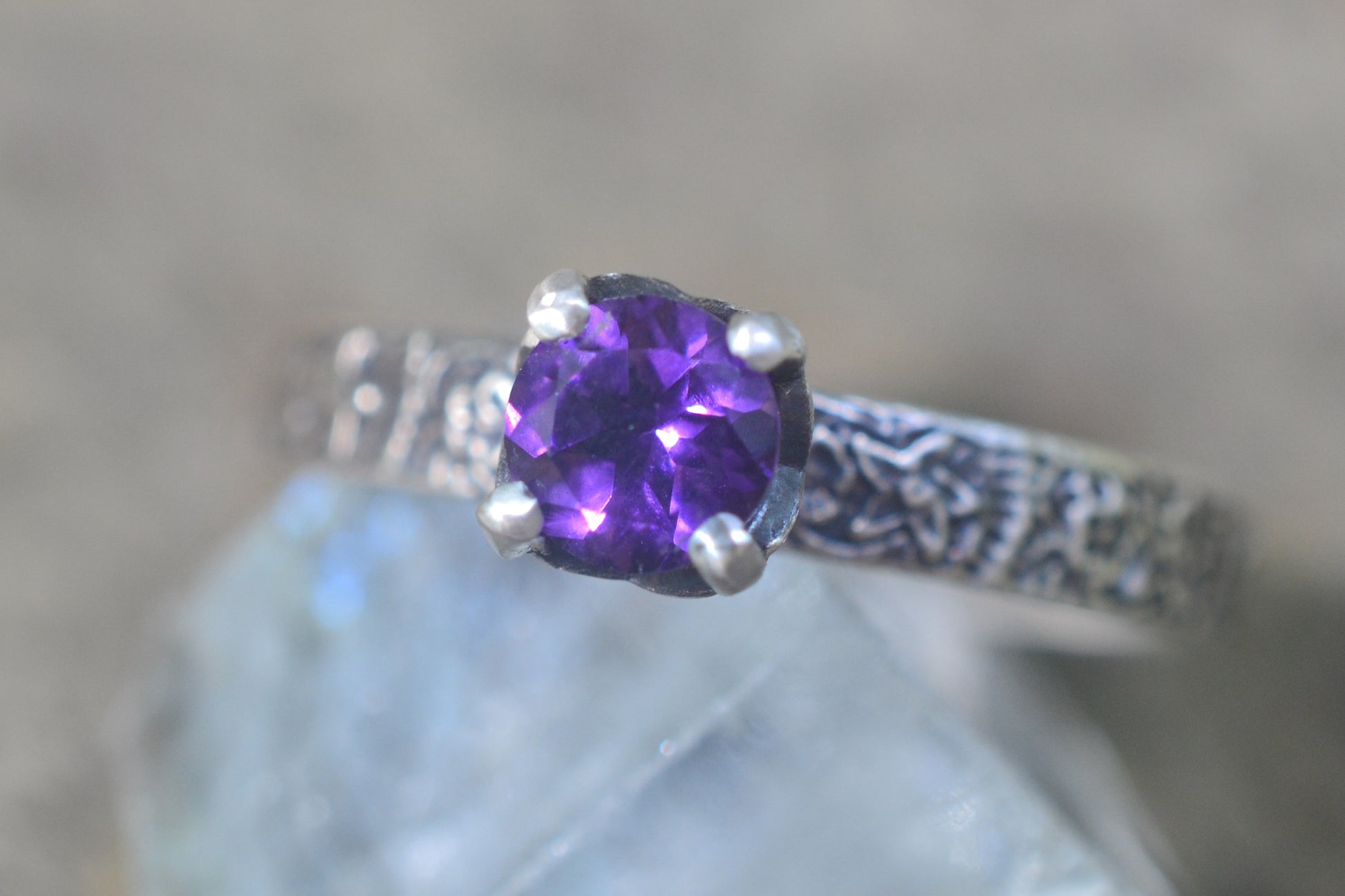 Gothic Flower & Amethyst Engagement Ring