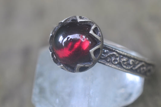 Gothic Garnet Engagement Ring in Silver