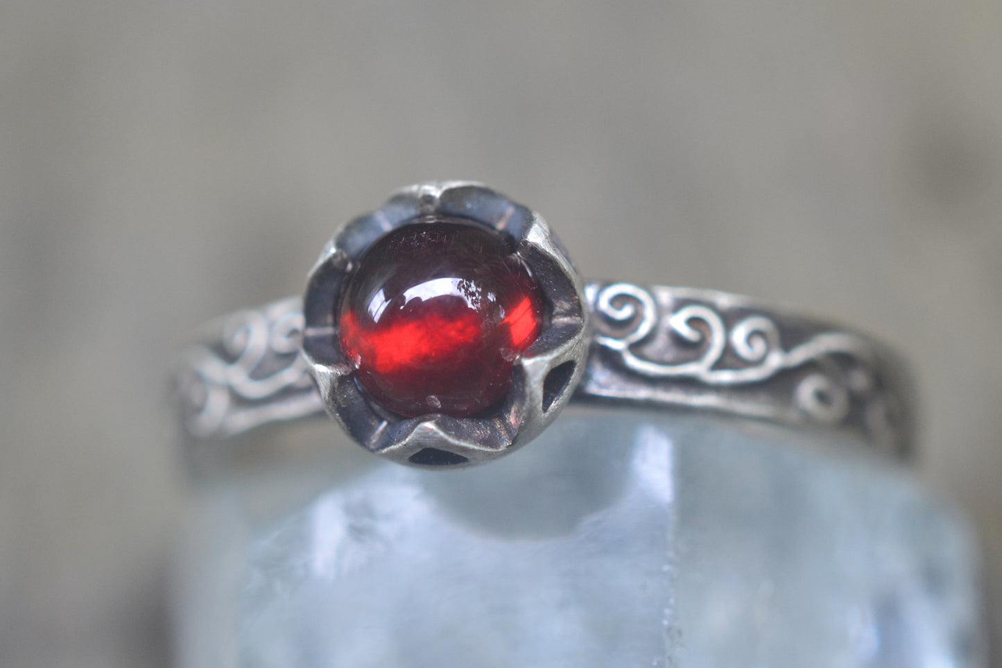 Bezel Set Garnet Promise Ring in Sterling Silver