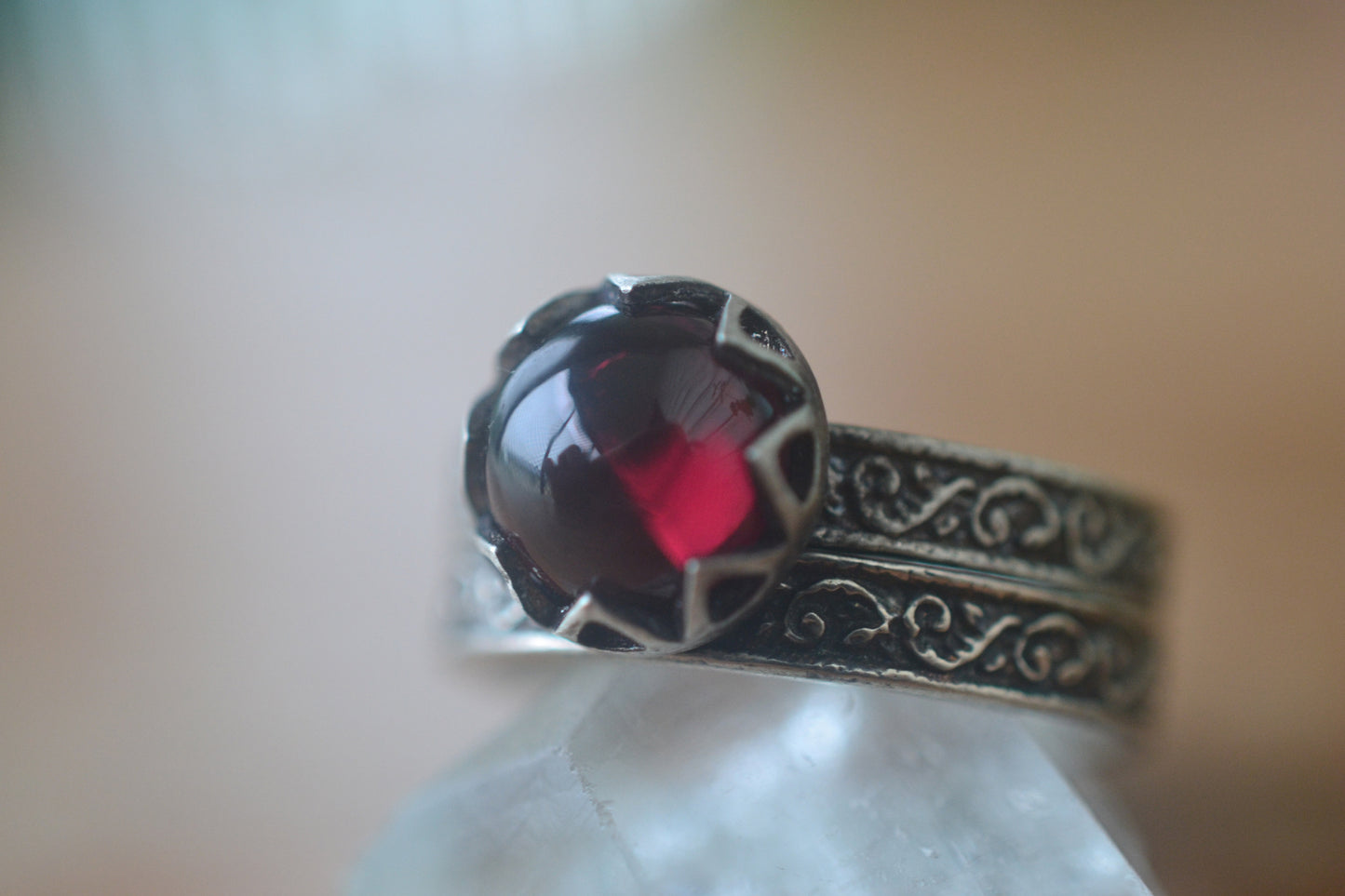 8mm Garnet Engagement Ring Set in Silver