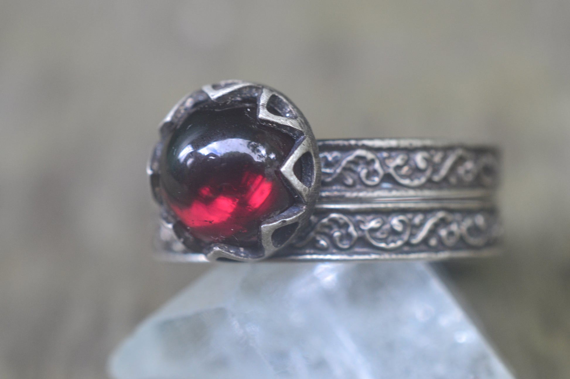 Natural Garnet Engagement Ring Set in Silver