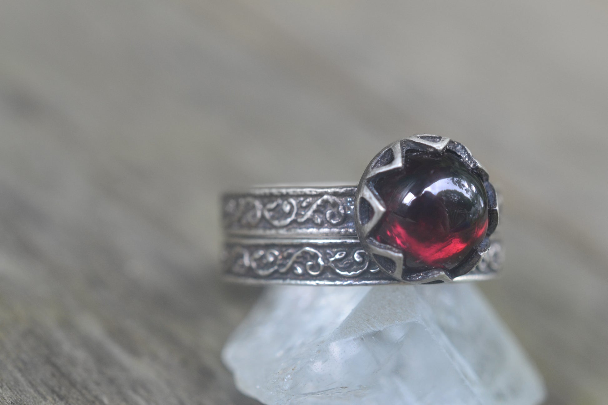 8mm Almandine Garnet Bridal Set in Silver