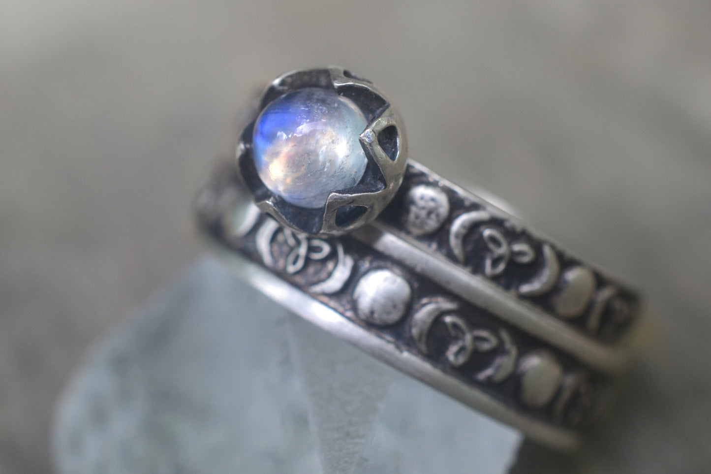 Oxidised Silver Rainbow Moonstone Bridal Set