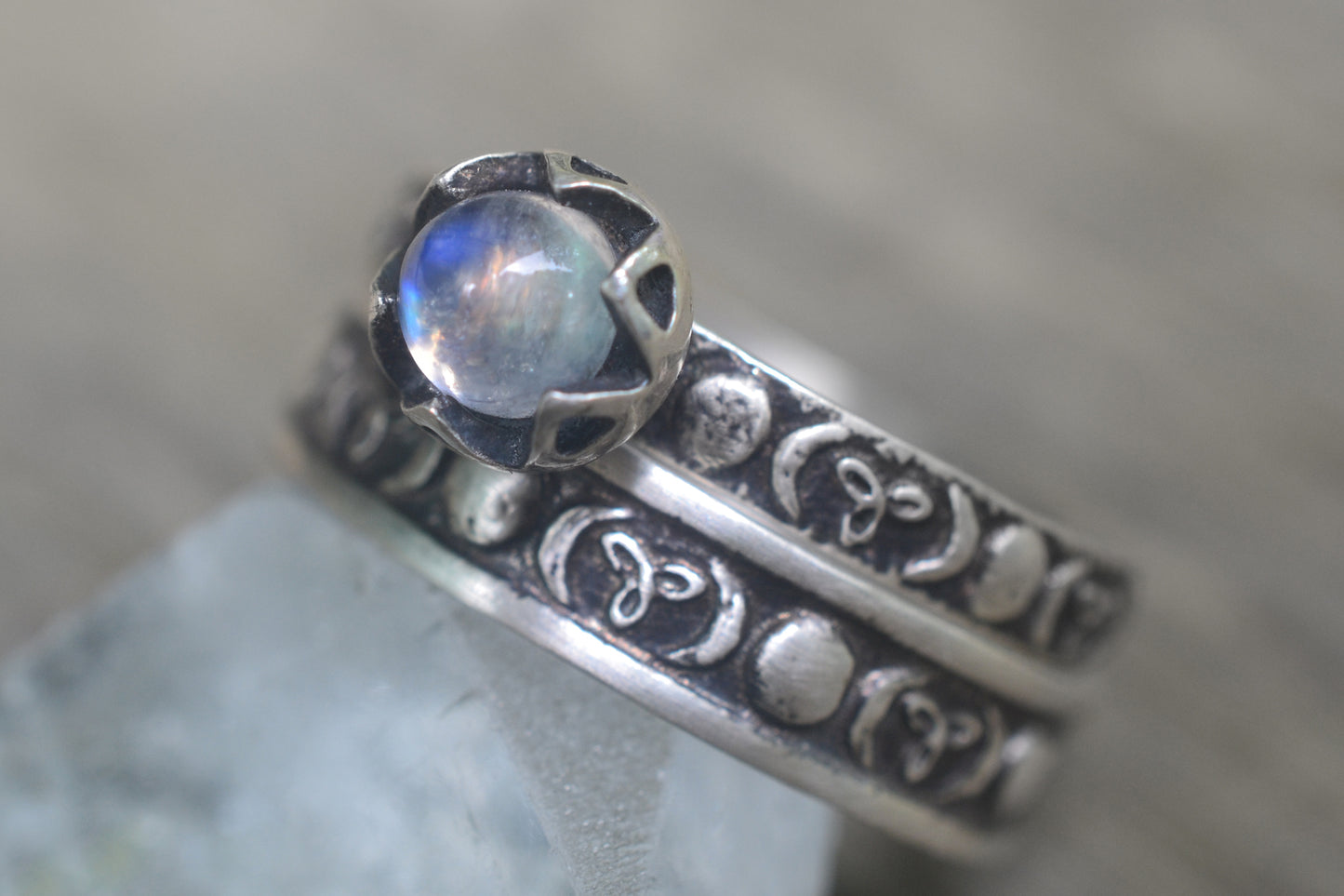 Gothic Rainbow Moonstone Wedding Set