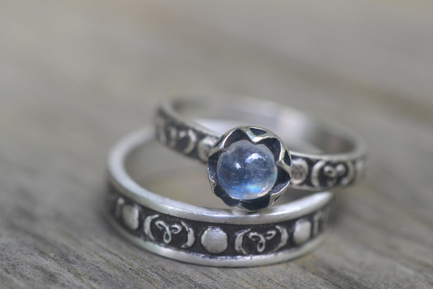 Rainbow Moonstone Bridal Set With Triple Moon Design