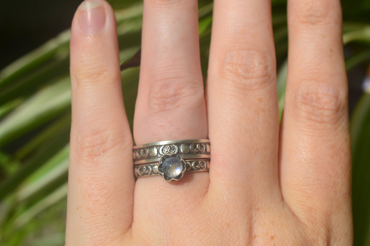 Oxidised Silver Moon Bridal Set With Rainbow Moonstone