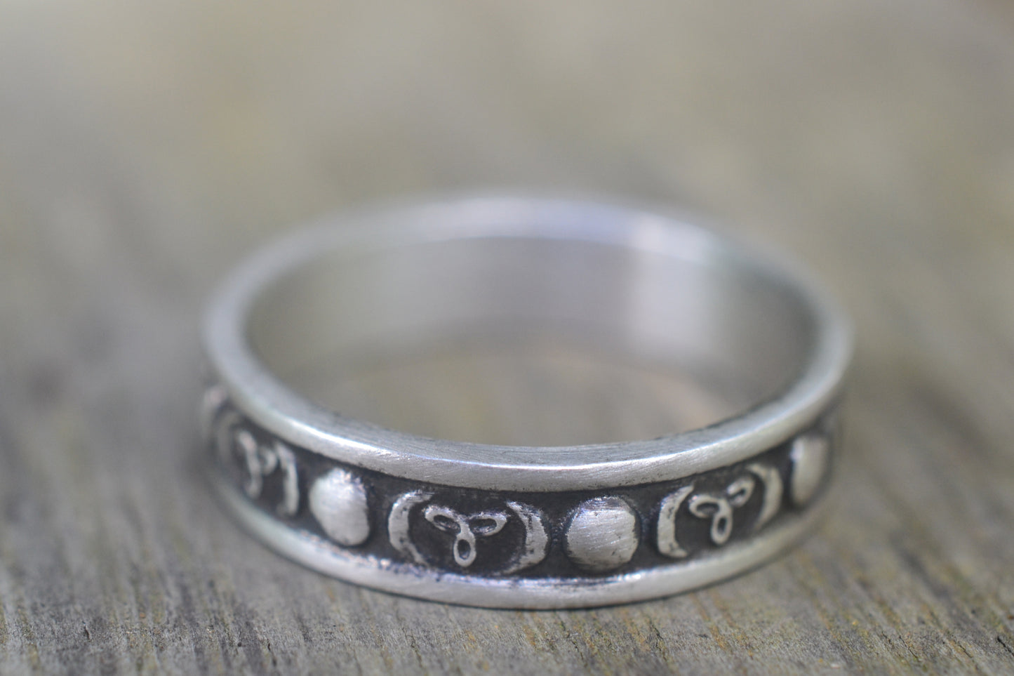 Oxidised Silver Triple Moon Wedding Band