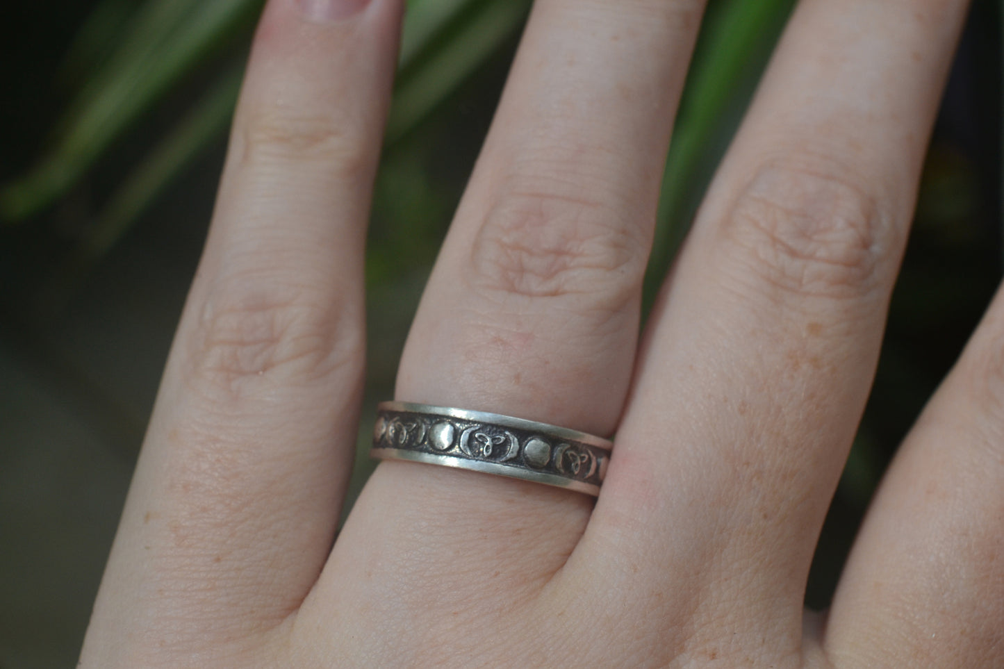 Pagan Triple Moon Wedding Band in Silver
