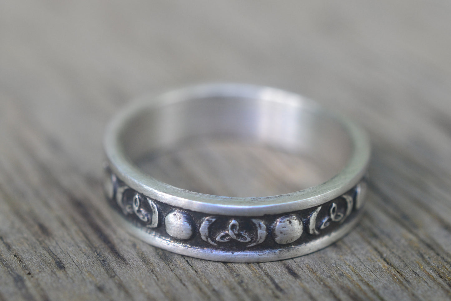 Triple Moon Wedding Band in Oxidised Sterling