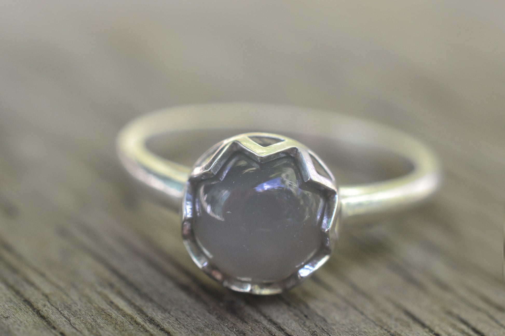 8mm Round Grey Moonstone Ring in Silver