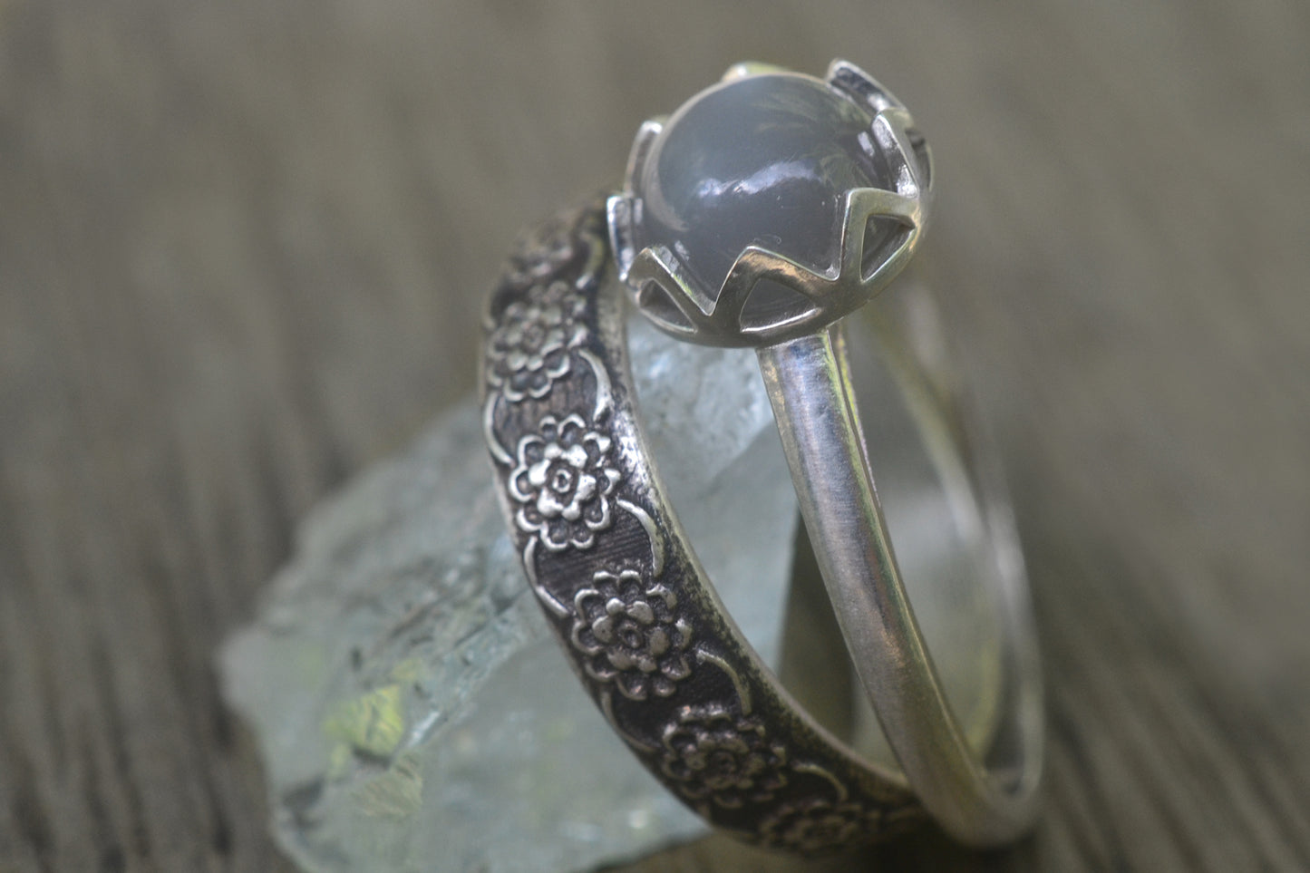 Wildflower Bridal Set With Grey Crystal Cabochon