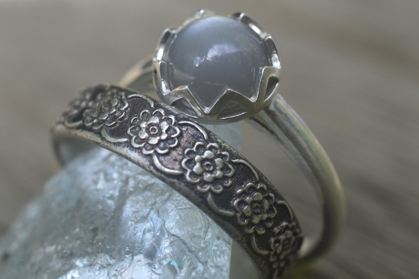 Oxidised Silver Flower Wedding Set With Moonstone