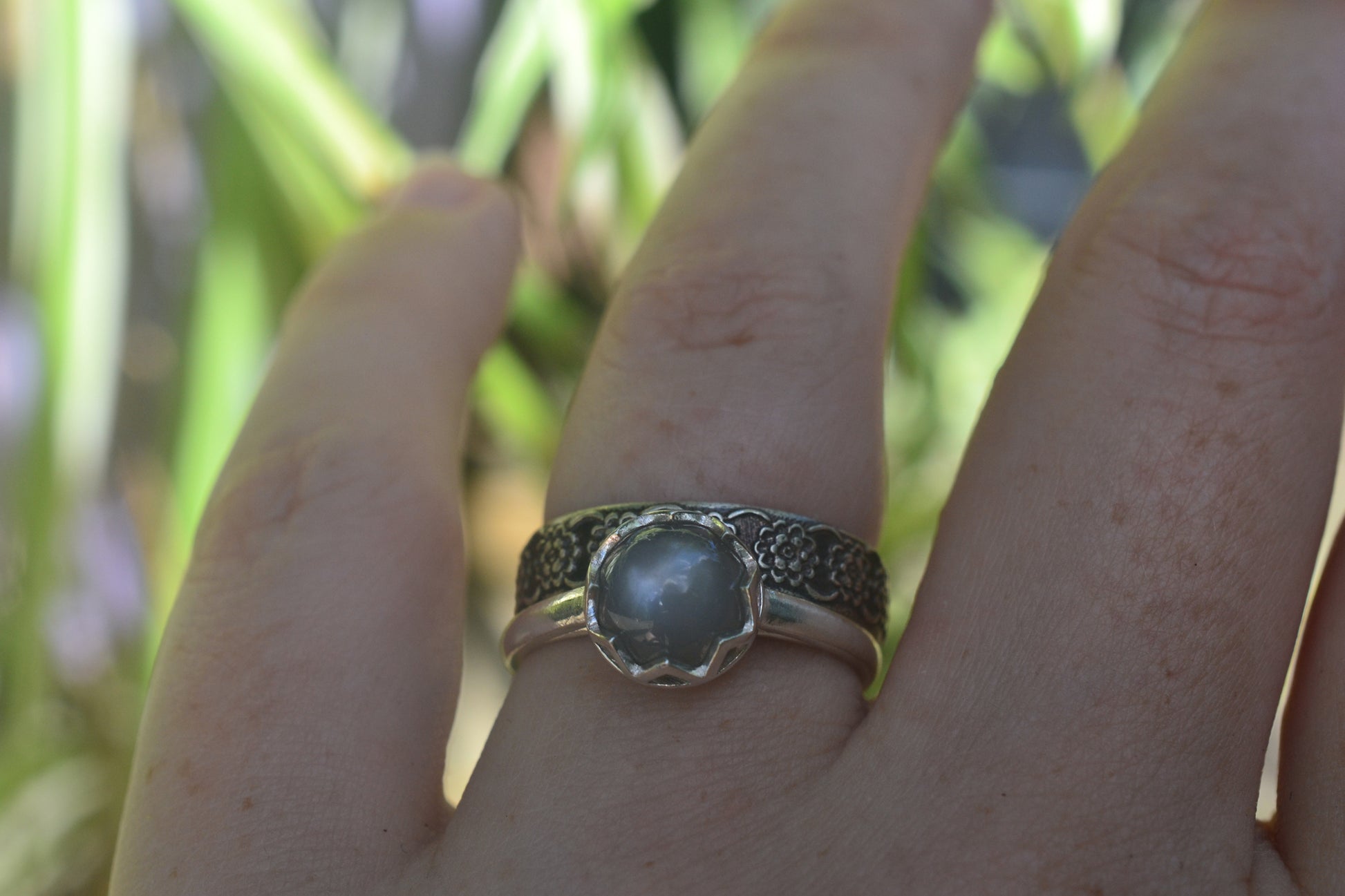 Grey Moonstone Cabochon Wedding Set in Sterling