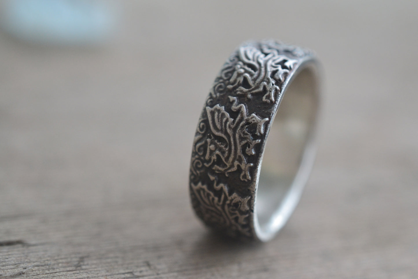 Fantasy Dragon Wedding Band in 925 Silver