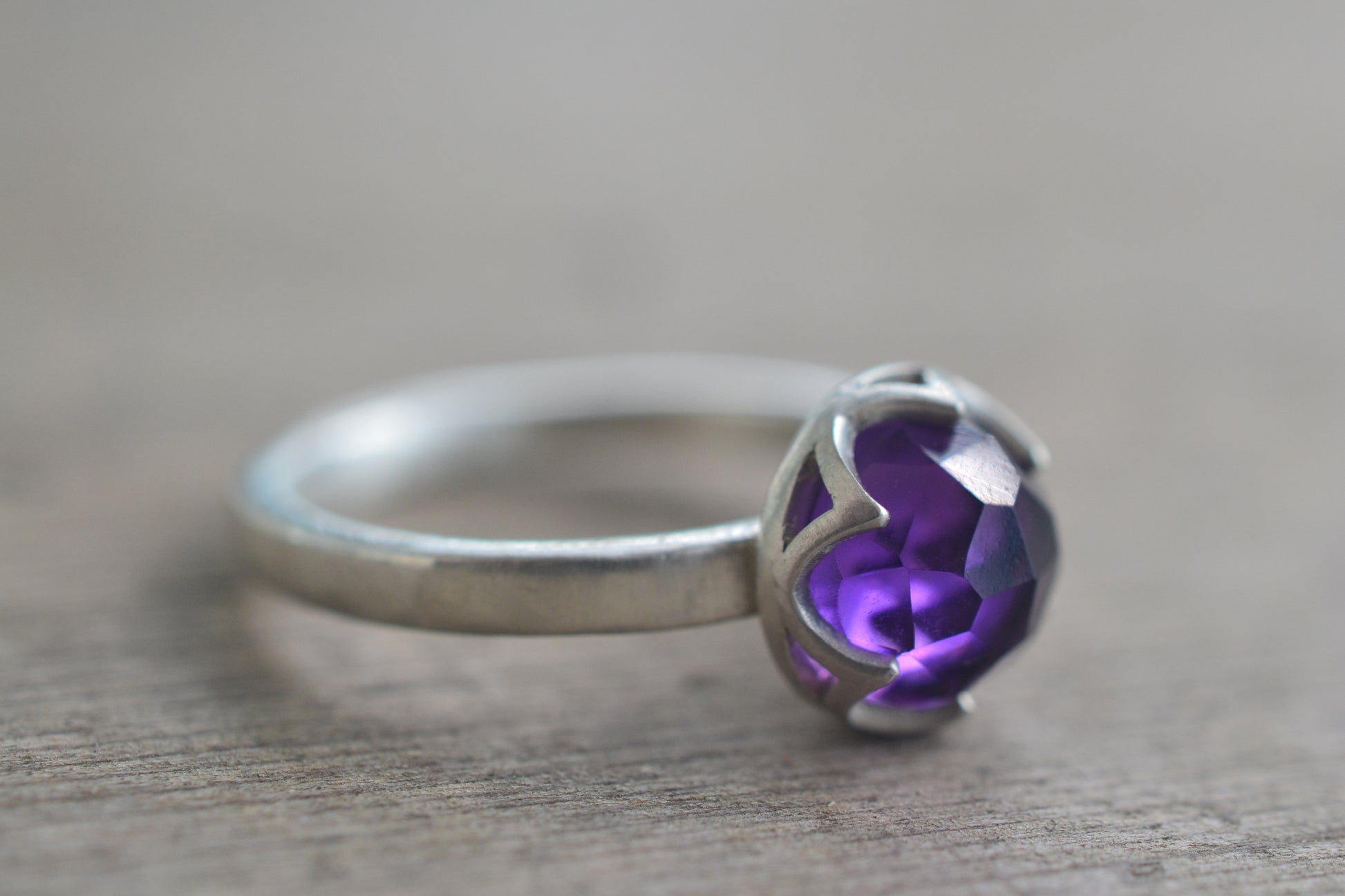 Purple Amethyst Cabochon Ring in Sterling Silver