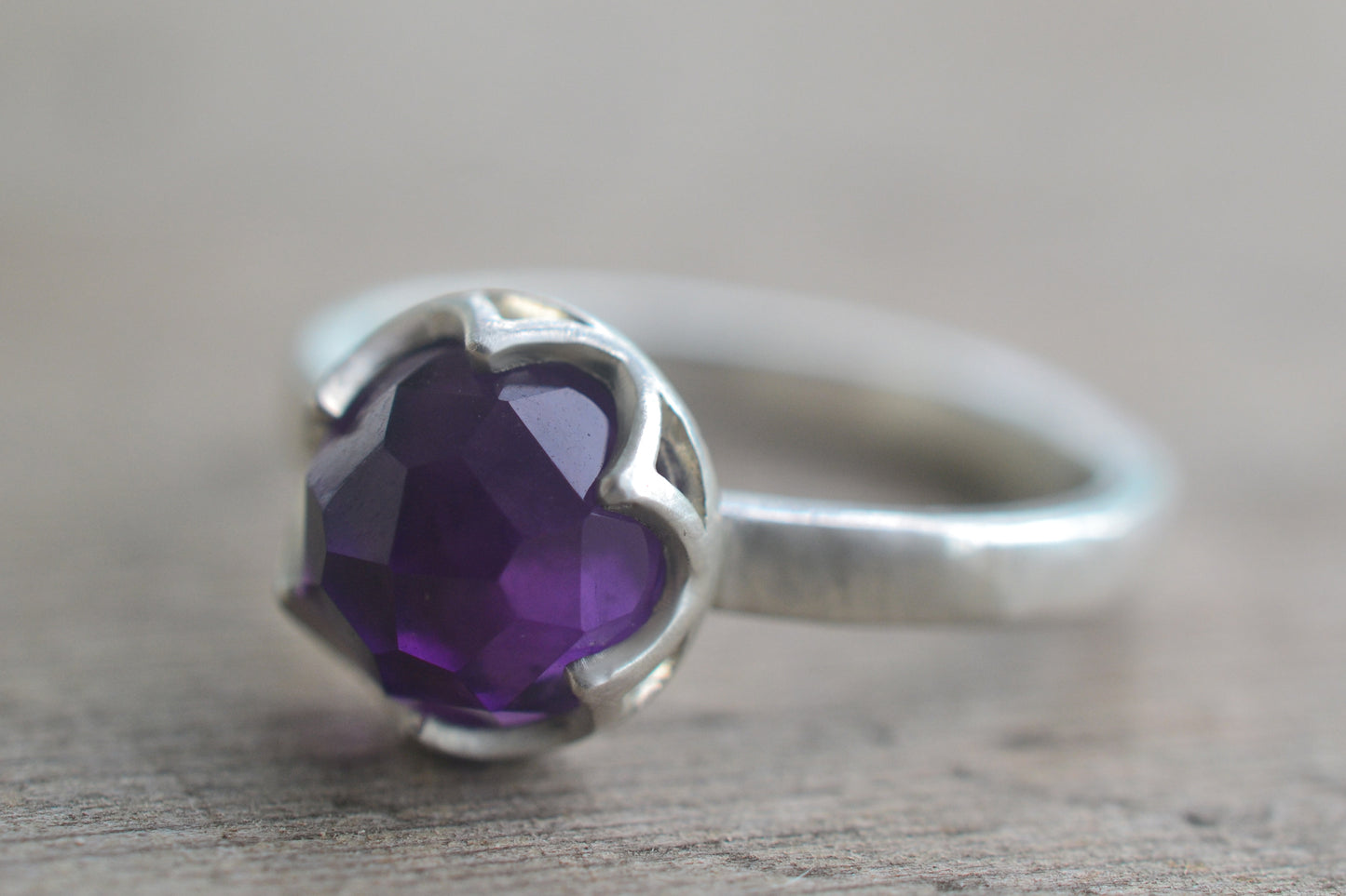 Simple Amethyst Bezel Ring in 925 Silver