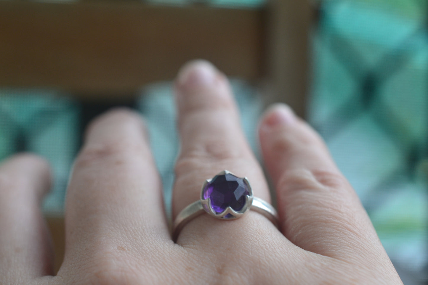 Natural Amethyst Gemstone Ring in Sterling