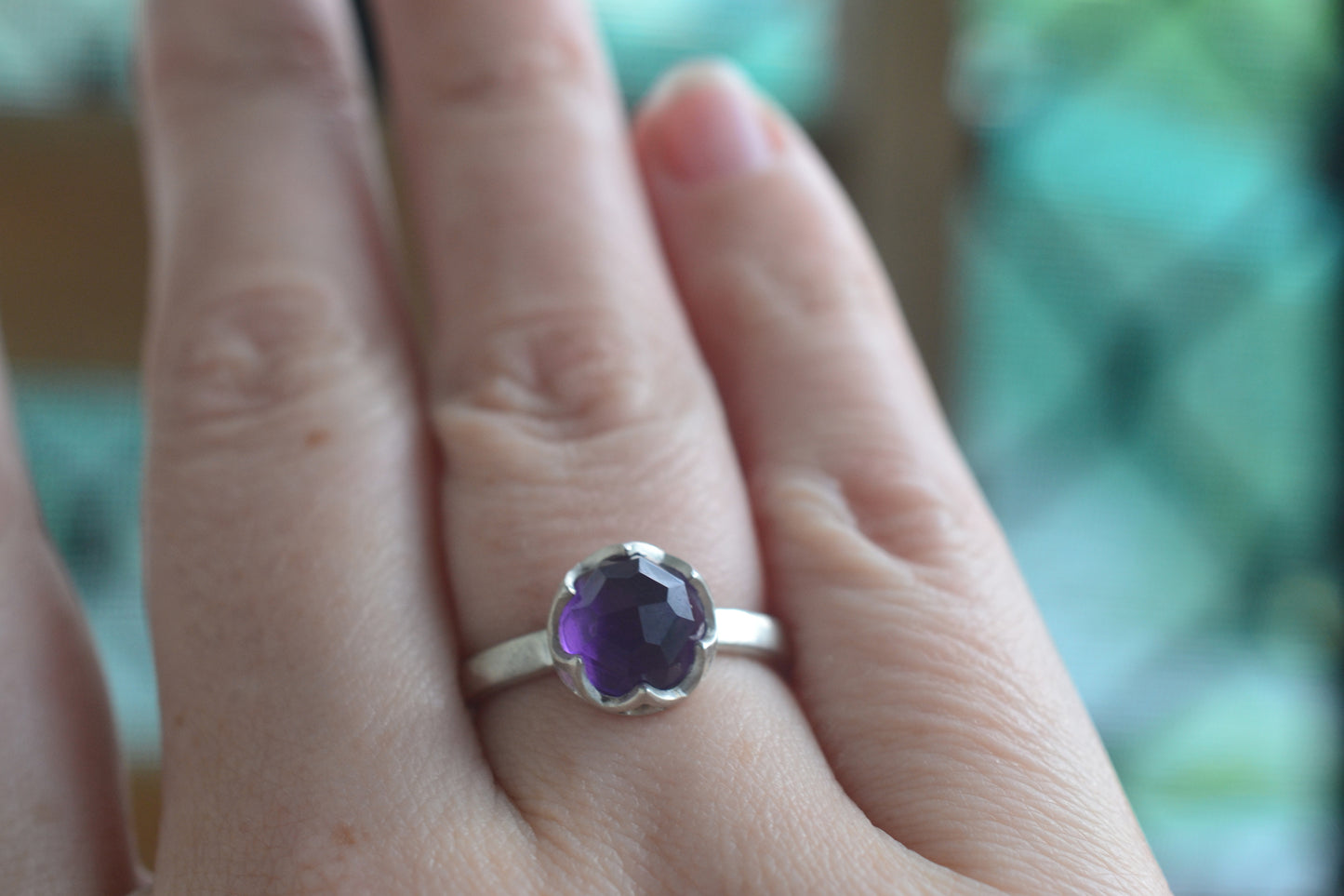 Bezel Set Amethyst Cabochon Engagement Ring